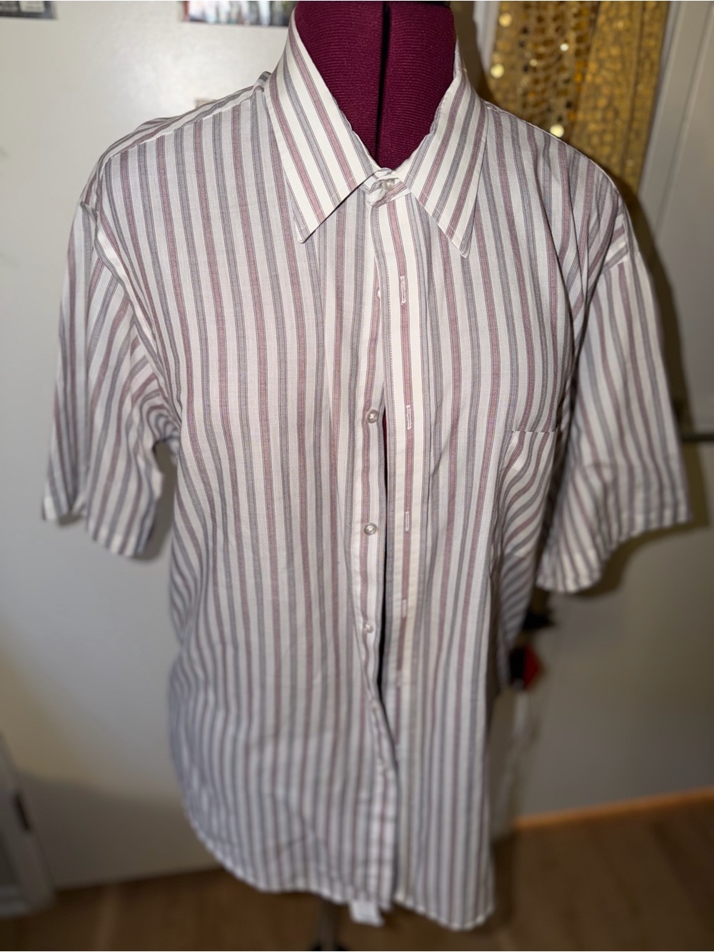 Puritan Short-Sleeve Striped Button-Down Shirt in White and Light Brown